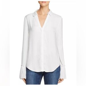Paige Abriana Button Front Blouse Lapel Collar w Long Sleeve + Ruffle Cuff